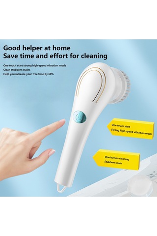 Sones Çok İşlevli Elektrikli Temizleme Fırçası El Tipi Mutfak Bulaşık Fırçası 5 Yedek Başlıklı Beyaz
