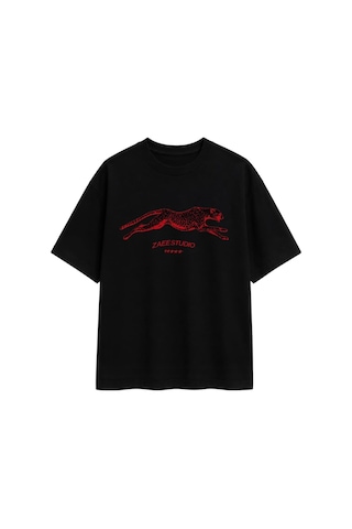 Zaee Cheetah Baskılı Oversize Tişört Siyah