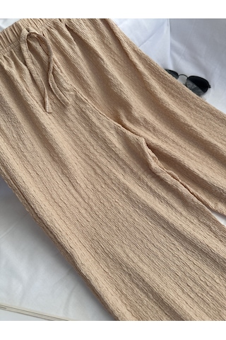 Intive Cool Comfort Waffle Kumaş Pamuklu Nefes Alabilir Basic Yazlık Jogger Pantolon Cepsiz Bej
