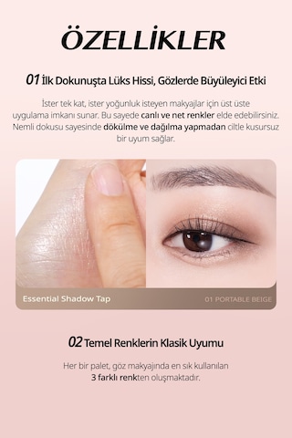 Clio 3 Renk İçeren, Mat Ve Işıltılı Bitişli Mini Far Paleti Essential Shadow Tap 01 Portable Beige