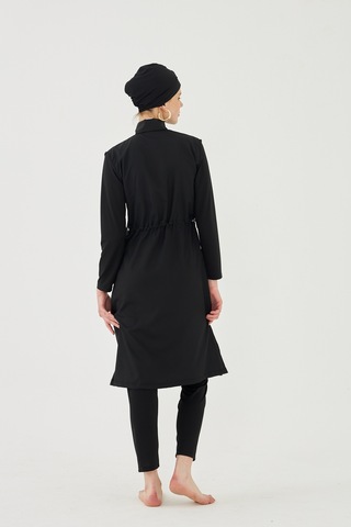 Büyük Beden Tam Kapalı Tesettür Mayo Deniz Mayosu Td1703-116 Siyah Siyah