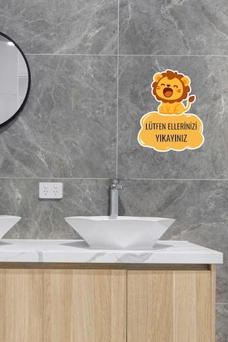 Minik Aslan Sticker Lütfen Ellerinizi Yıkayınız Etiketi