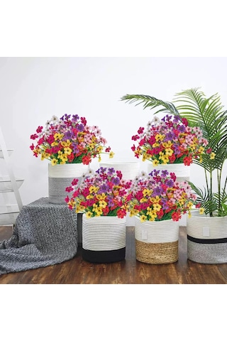 6lı Set Yapay Çiçek Sazlı Mine Karışık Renk 5 Dallı 33cm