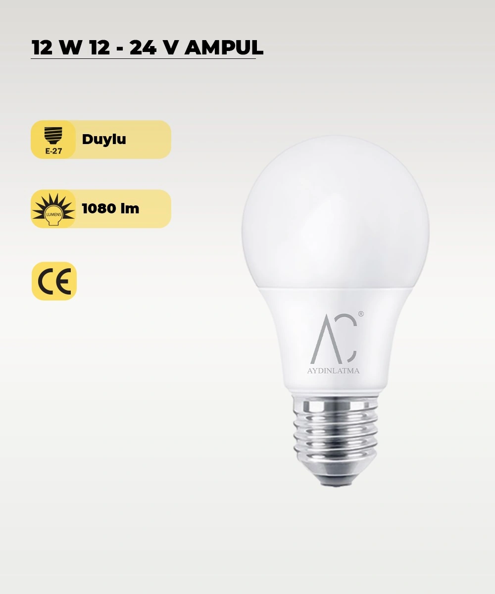 12w 12-24v Ampul 6500k - Beyaz Işık - E-27 Duy Beyaz