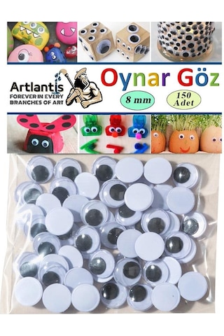 Oynar Göz Siyah 8 Mm 150 Li 1 Paket Oynayan Göz 8mm Hobi Tasarım Anasınıfı Kreş Etkinlik Elişi