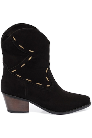 Gdt Ayakkabı Siyah Renk Süet Kalın Topuk Kadın Kovboy Bot Siyah