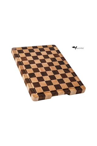 Valkyrie Doğal Akasya Ahşap Kesme Tahtası 43x33 Cm Kaydırmaz Tabanlı, Profesyonel Servis & Sunum Tahtası