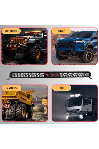 Off-road Premium Tavan Led Bar 105 Cm Beyaz Işık Projektör Kırmızı Göz Gündüz Led Metal Gövde
