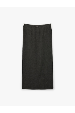 Koton Bürümcük Kumaş Slim Fit Fiyonk Detaylı Midi Etek Antrasit 6sak10209ek