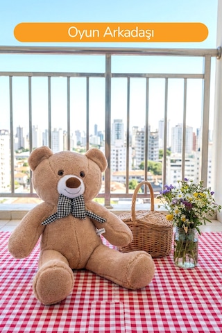 80 Cm Büyük Boy Yumuşak Papyonlu Oyuncak Ayıcık Krem