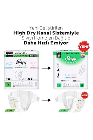 Sleepy Natural Double Soft Ultra Fırsat Paketi Bebek Bezi 5 Numara Junior 156 Adet