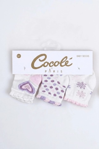 Cocole Socks Kız Bebek Soket Çorabı 3 Lü Set Pamuklu Kalp & Çiçek Desenli Çok Renkli