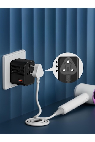 Evrensel Eu Us Au Uk Priz Fiş Çevirici Dönüştürücü Seyahat Adaptörü 2x Type-c 1x Usb Port Çıkışı