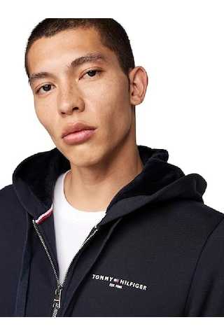Tommy Hilfiger Fermuarlı Kapşonlu Sweatshirt Siyah
