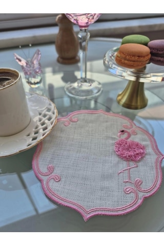 Agbtrend Pembe Flamingo Figürlü Nakışlı Sunum Kokteyl Peçetesi Pembe