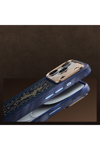 Apple iPhone Uyumlu 17 Pro Max Kılıf M-safe Şarj Özellik Karbon Fiber Benks Knight Armorpro Kevlar Kapak Lacivert