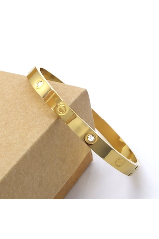 316l Çelik Gold Taşlı Kelepçe Altın - Çelik