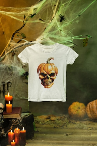 Magors Stıl-x Happy Halloween - Cadılar Bayramı Baskılı Çocuk Tshırt Beyaz-1