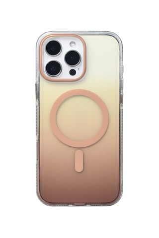 Techaks Apple Uyumlu iPhone 16 Pro Max Kılıf M-safe Şarj Özellikli Transparan Renk Geçişli Tchs Toros Kapak - Gold Altın