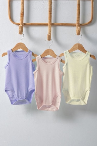 Lilabio %100 Organik Pamuk 3'lü Jakarlı Atlet Bebek Body Seti Lila Çok Renkli