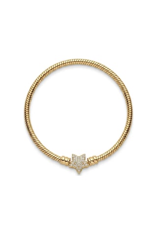 Premium Seri Yıldız Charm Detaylı Modern Hasır Kelepçe Bileklik Altın