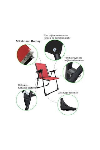 Natura Bardaklıklı Kamp Sandalyesi Kırmızı 2 Adet Kırmızı
