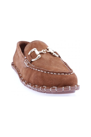 Dgn 600-23y Kadin Dikiş Detayli Metal Tokali Loafer Ayakkabi 600-2109-R1783 Taba