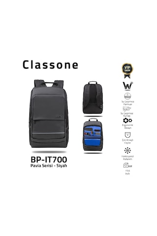 Classone BP-IT700 Pavia 15.6" Su Geçirmez Notebook Laptop Sırt Çantası Siyah