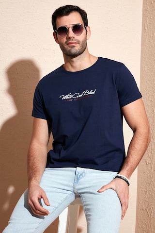 Buratti Pamuklu Slim Fit Bisiklet Yaka Yazılı Erkek T Shirt 541Enjoy Lacivert