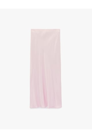 Koton Viskon Balık Kesim Midi Saten Görünümlü Etek Pembe 6sak70025pw Gül