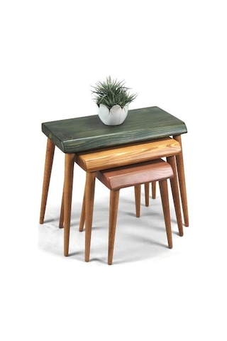 Entema724 Doğal Ağaç Masif Kütük 3’Lü Zigon Sehpa (516601279)