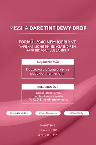Uzun Süre Kalıcı Nemli Bitiş Sunan Parlak Tint Dare Tint Dewy Drop Rosy Drop 0