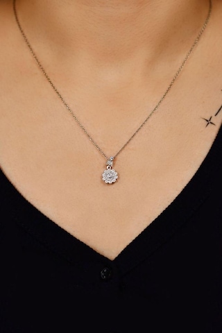 Roza Silver Zirkon Taşlı Rodyum Elmas Montür Çiçek Gümüş Kolye