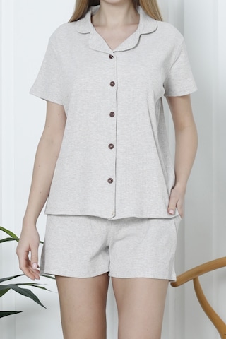 Nicoletta Kadın Şortlu Pijama Takımı Kısa Kollu Kaşkorse Salaş Cepli Açık Vizon Nıc1070 R130 Açık Vizon