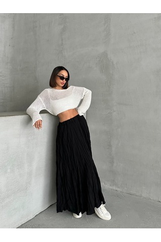 Kadın Buruşuk Modal Dokulu Soft Uzun Etek Siyah