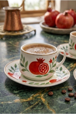 Acar Nar Desenli 6 Kişilik Kahve Fincanı Takımı 90 Ml 09502 Beyaz