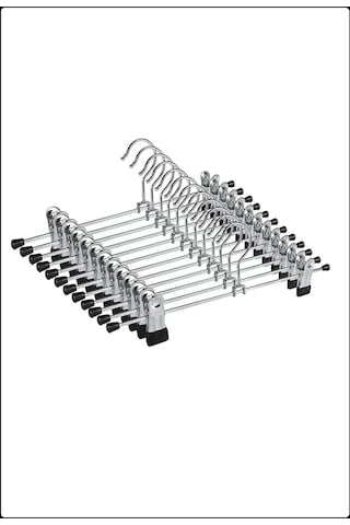 Mandallı Metal Pantolon & Etek Askısı Gümüş 10 Adet Krom