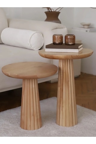 Simillo Wood Wooden Ahşap 2'li Set Naturel Renk Mantar Yan Sehpa Modern Fiskos / Ç Kod:sml098495411 Ahşap