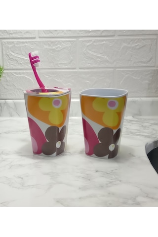 Sıa 2 Li Banyo Seti.Kırmızı Papatya Melamin Model Kırmızı