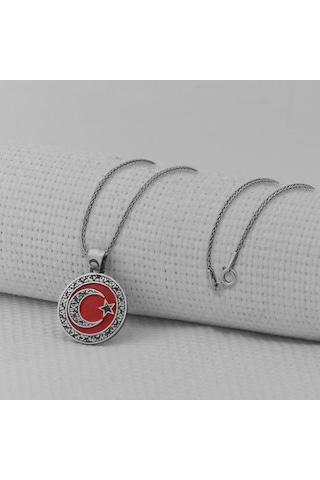 Takıhan Gravür İşlemeli 925 Ayar Gümüş Küçük Boy Ay Yıldız Kolye