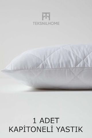 Yumuşak 1 Adet Kapitone Yastık 800 Gram Fermuarlı Yastık Kılıflı 50 X 70 Cm Beyaz