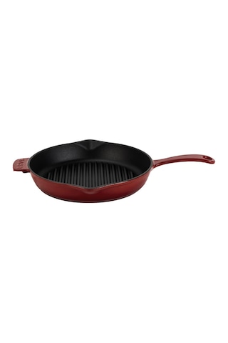 Lava Döküm Yuvarlak Izgara Tava Döküm Demir Yekpare Saplı Çap Ø 28cm.bordo Bordo