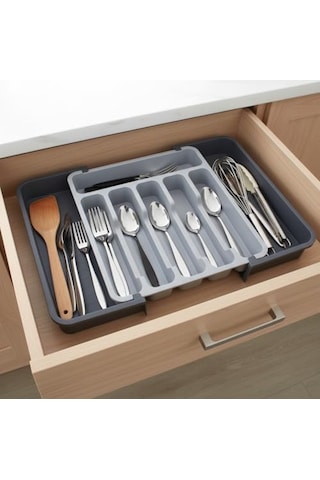 Çift Taraflı Açılır Çekmece İçi Kaşıklık Ve Organizer - Modüler Sürgülü Mutfak Düzenleyici - Açık Gri Ve Antrasit Renk - Kapalı 31 Cm Açık 52 Cm 0