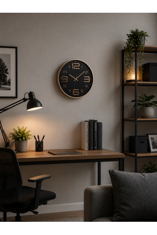 Siyah- Rose Modern Duvar Saati Cam Yüzeyli Lüks Tasarım