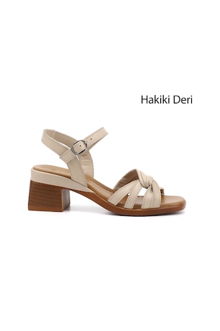 Gönderi(R) Gönderi R Kadın Bej Antik Bilek Bağlı Kalın Topuklu Hakiki Deri Sandalet Dyza70945410