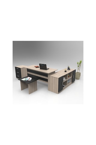 Yurudesign Vario ABCF Ofis Büro Masa Takımı Meşe-Siyah