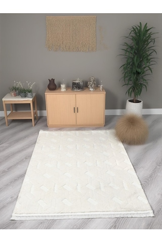 My Evilla Lara Bukleli Desenli Yumuşacık Peluş Halı Salon Oturma Odası Mutfak Koridor Halısı 9401a Krem