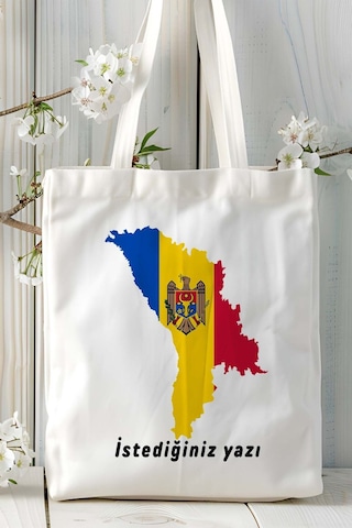Art Hediye Moldova Bayrak Baskılı Bez Çanta Omuz Çantası Model Çok Renkli