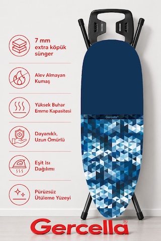 Hediyeli Mosaic Battal Boy Xxl Beden 60x162 Cm Ütü Masası Kılıfı Mavi