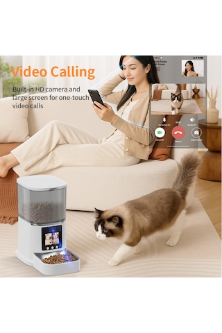 Daphnela Pet Kameralı Akıllı Otomatik Mama Kabı 5 Litrelik Video Özellikli Beyaz